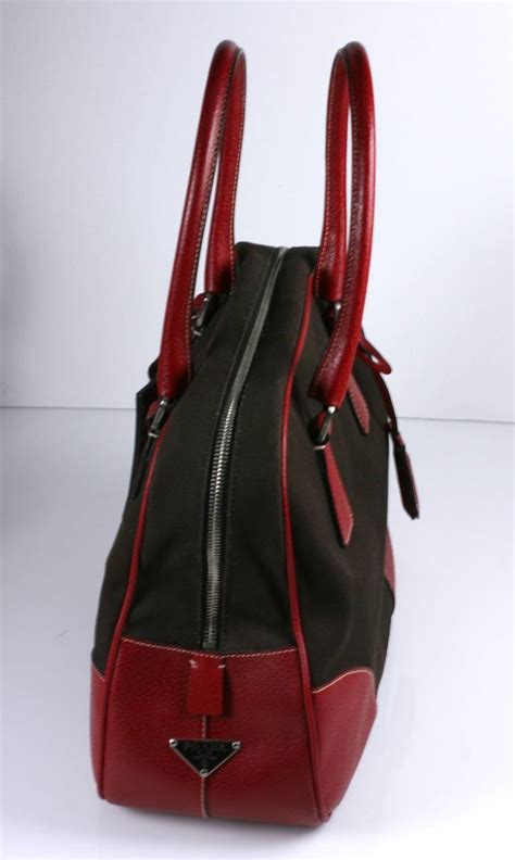 prada bowling bag canvas and leather|prada canvas bowling bag.